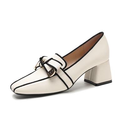 2024 Новые модные французские ретро туфли на высоком каблуке из натуральной кожи женские босоножки женские туфли-лодочки с толстым квадратным носком на высоком каблуке