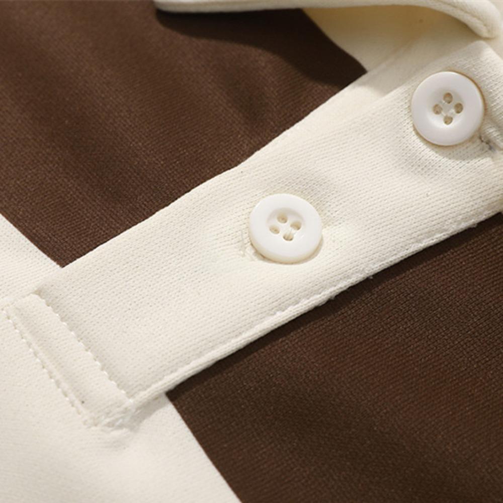 Men Long-sleeved T-shirt 2025 Autumn New Fashion Trend Striped Printing Casual Loose Outdoor Camping Lapel Top Couple POLO Shirt