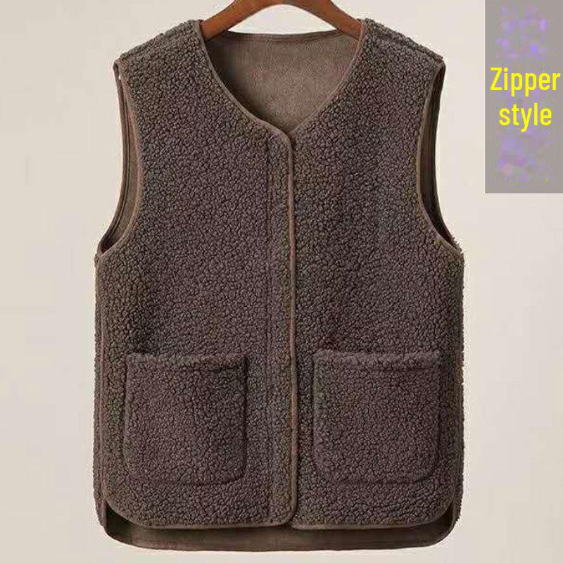 Женский жилет из овечьей шерсти на молнии, осенне-зимний - утолщенный меховой жилет
