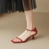 Новые женские сандалии на одном слове женские с квадратным носком удобная подошва из говяжьей кожи мягкая подошва большой размер летние сандалии женские кожаные на среднем каблуке однотонные