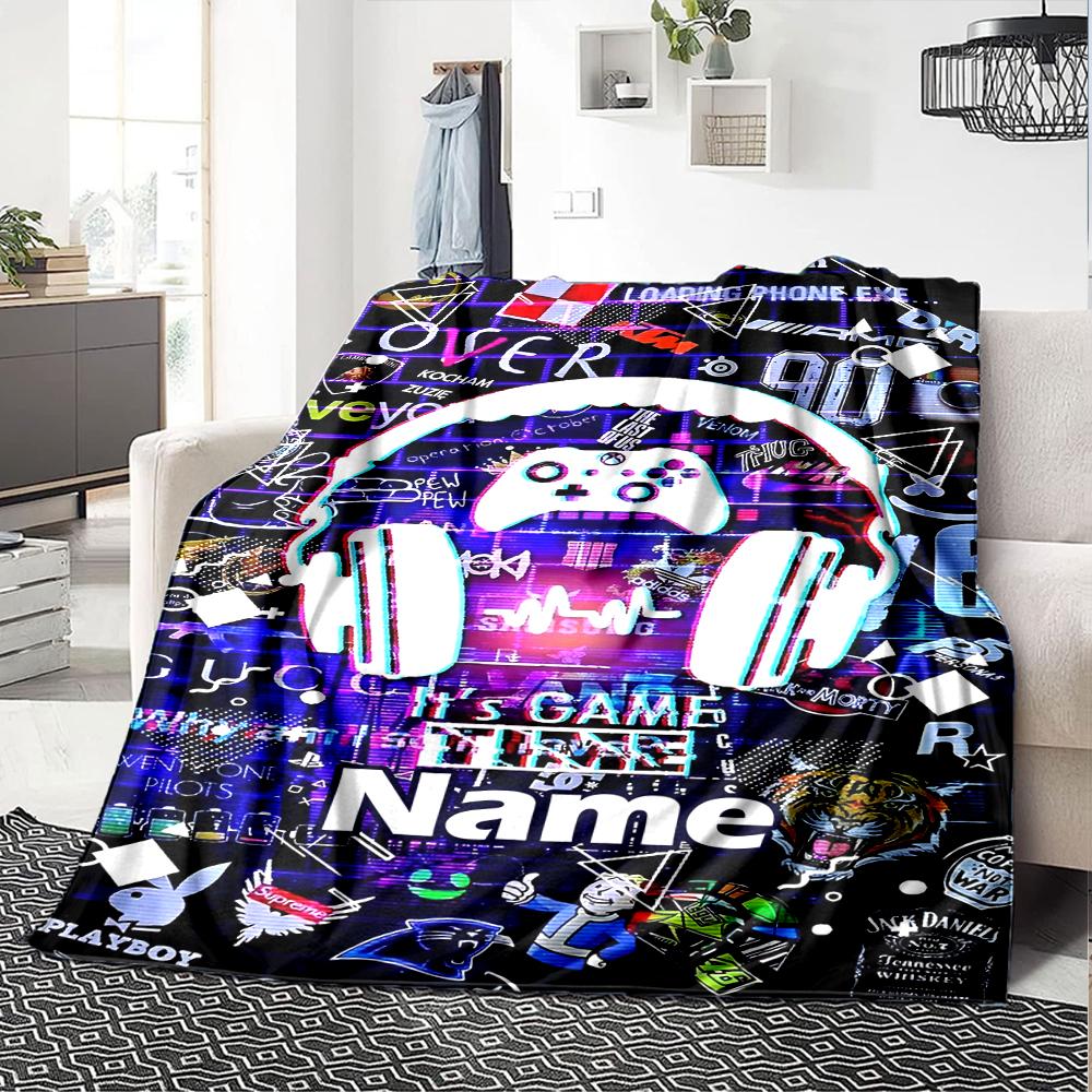 Custom Name Game Controller Theme Printed Blanket - Perfect for Couch, Bed, Travel & Outdoor Use | Machine Washable, Cozy & Durable.