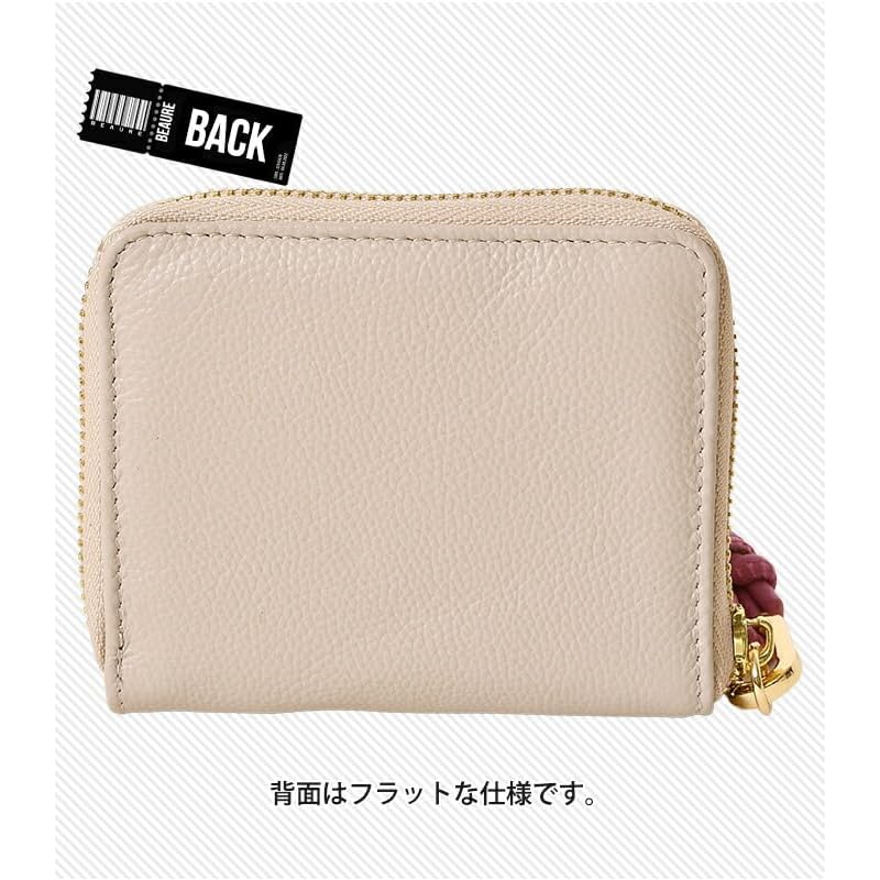 [BEAURE] [Vuret] B-24096 genuine leather short wallet round zipper mini wallet bi-fold with hand strap ladies P.Beige