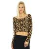 Women Leopard Print Custom Crop Top Full Sleeve Short Blouse Boat Neck