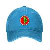 Washed Canvas Baseball Cap with Red Circular Patch Featuring Green Leaf Design Classic Unstructured Fit for Casual Wear