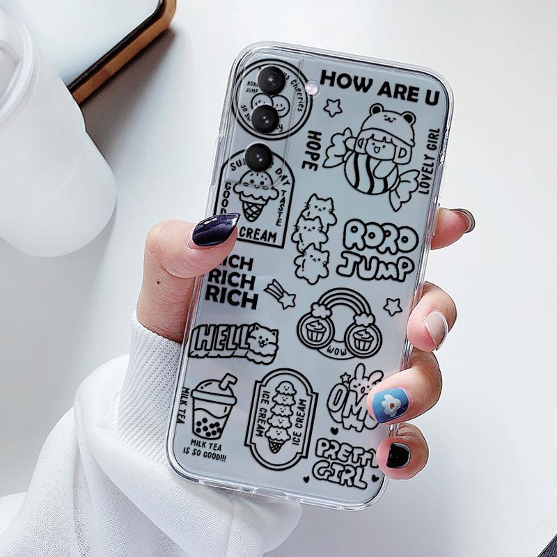 Прозрачный чехол для Samsung Galaxy S23 S 23 Ultra S23 Plus Чехол Мультяшные Цветы Мягкий ТПУ Ударопрочный Funda Для Samsung S24+ Сумка