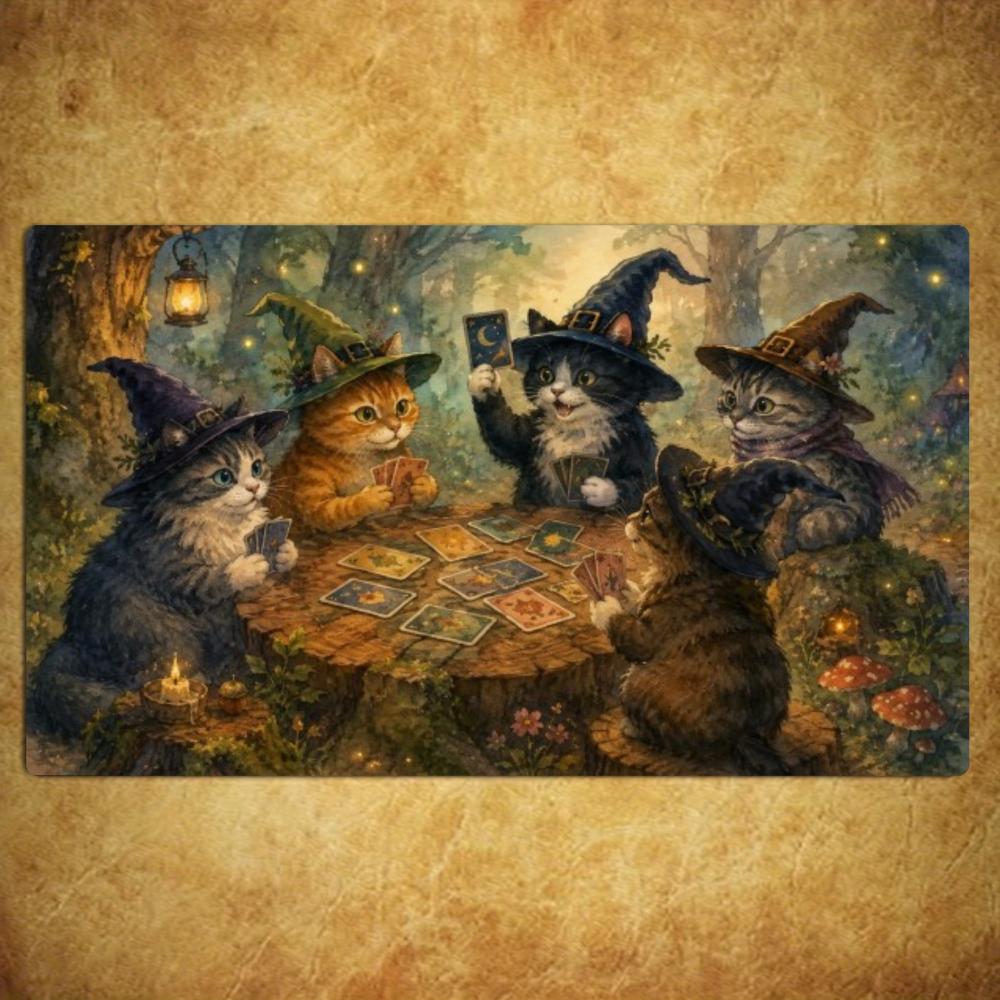 Enchanted Forest Hooded Wizards TCG Playmat 35X60CM Magic Card Battle Mat Non‑Slip Durable Stitched Edge Tabletop Game Playmat
