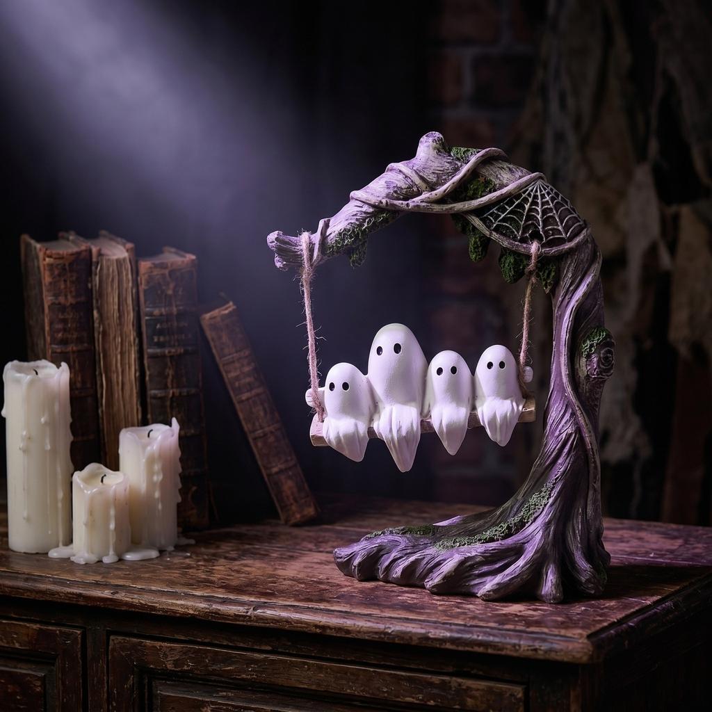 Halloween Swing Tree Decoration - Resin Figures with, Cute Table Decor for Party, Home, House