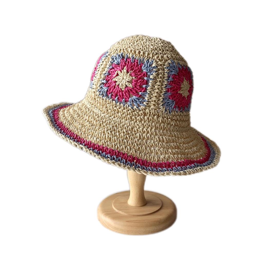 Нишевая дизайнерская льняная хлопковая нить маленькая свежая ручная вязка панама полая вязаная шляпа-ведро женская