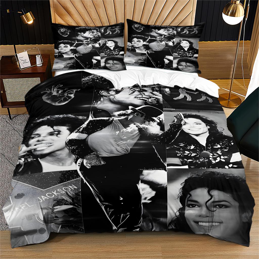 Michael Jackson Print Duvet Cover Set Classic The King Of Pop Collage Bedding Set Retro Cozy Quilt Cover Sets Bedroom Decor Gift