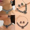 Vintage Geometric Silver Necklace Earring Set For Women With Glittering Crystals Spring