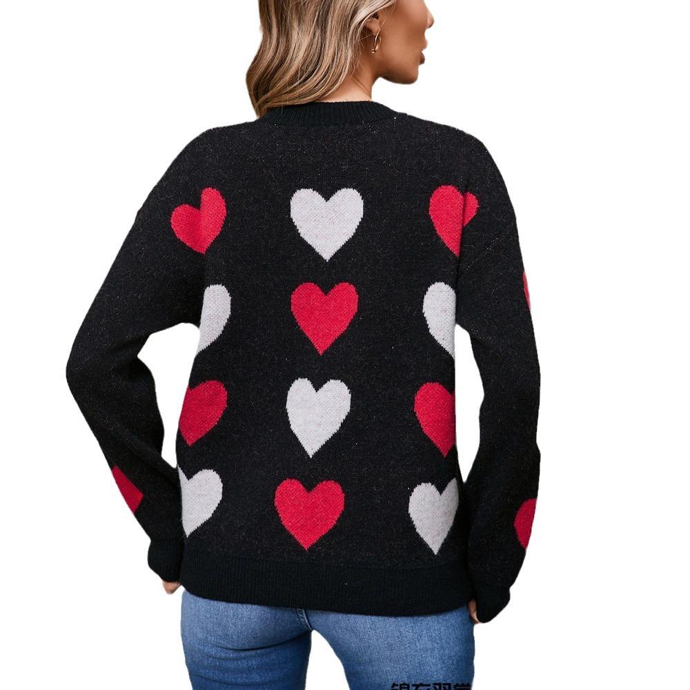 Зимний женский свитер Love Valentine's Day Pullover Large Peach Heart Color Clash Sweater