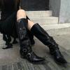 Остроконечные сапоги Hottie Coarse Heel Knight Boots Black Punk Style Niche Personality Boots American Wasteland Style Boots Female Retro