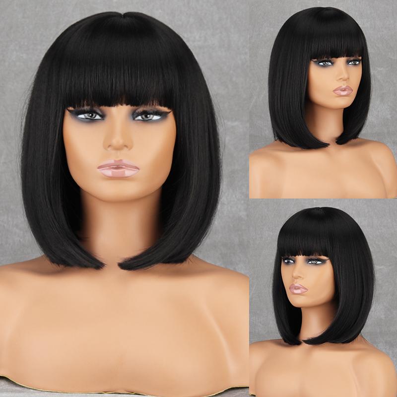 LISI HAIR Женская мода до плеч, коричневый прямой парик боб с челкой, синтетическое волокно, натуральный цвет, повседневная одежда, парик боб