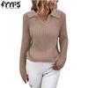 Women's Fashion Casual Fall Winter Solid Color Print Long Sleeve POLO Neck Sweaters
