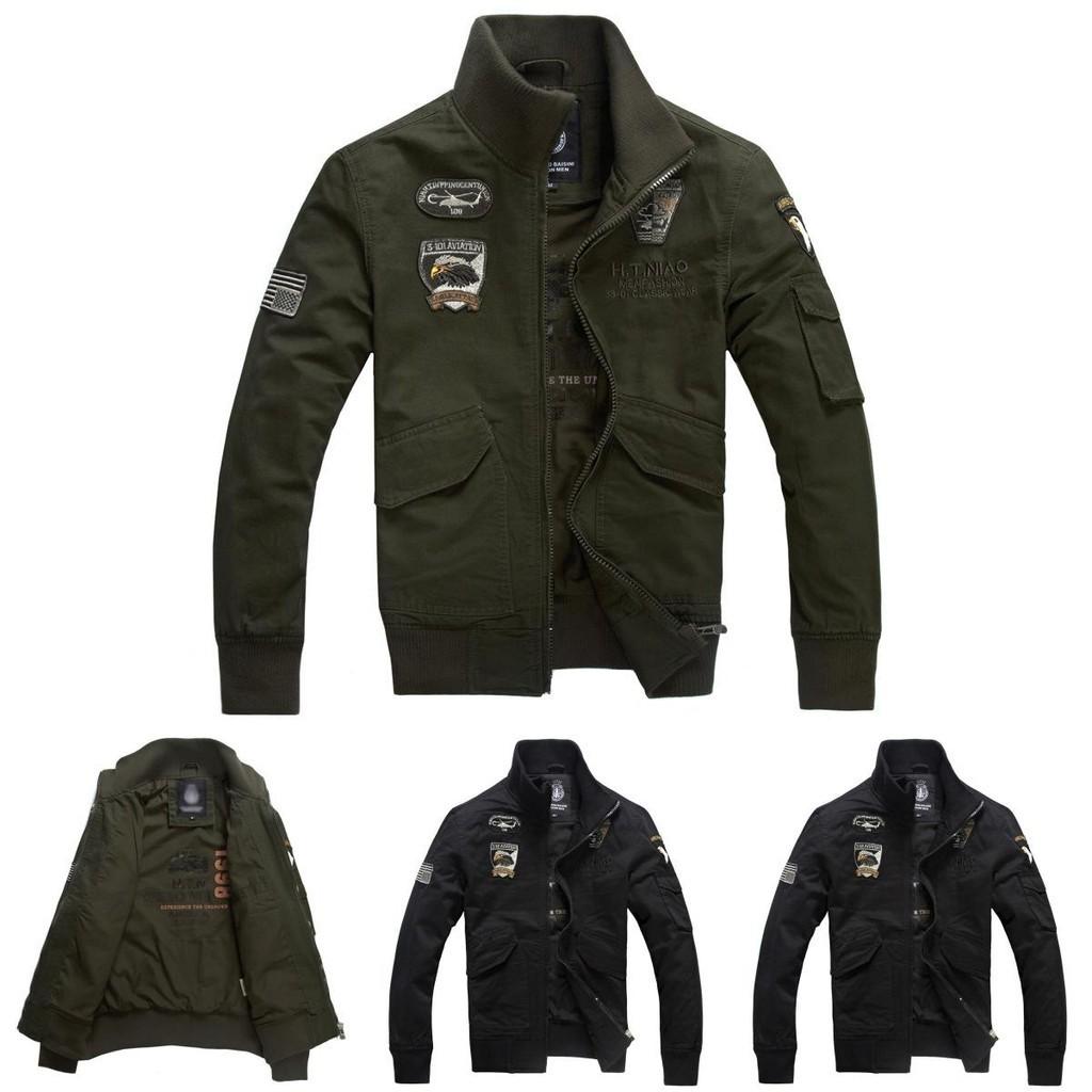 Stylish Men's Military Jackets With Casual Collar And Zipper Closure For Autumn