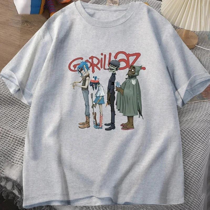 Футболка с надписью «Music Band Gorillaz PUNK ROCK» для мужчин и женщин, лето 90-х, хлопковые футболки с коротким рукавом и круглым вырезом, винтажная одежда 2000 года