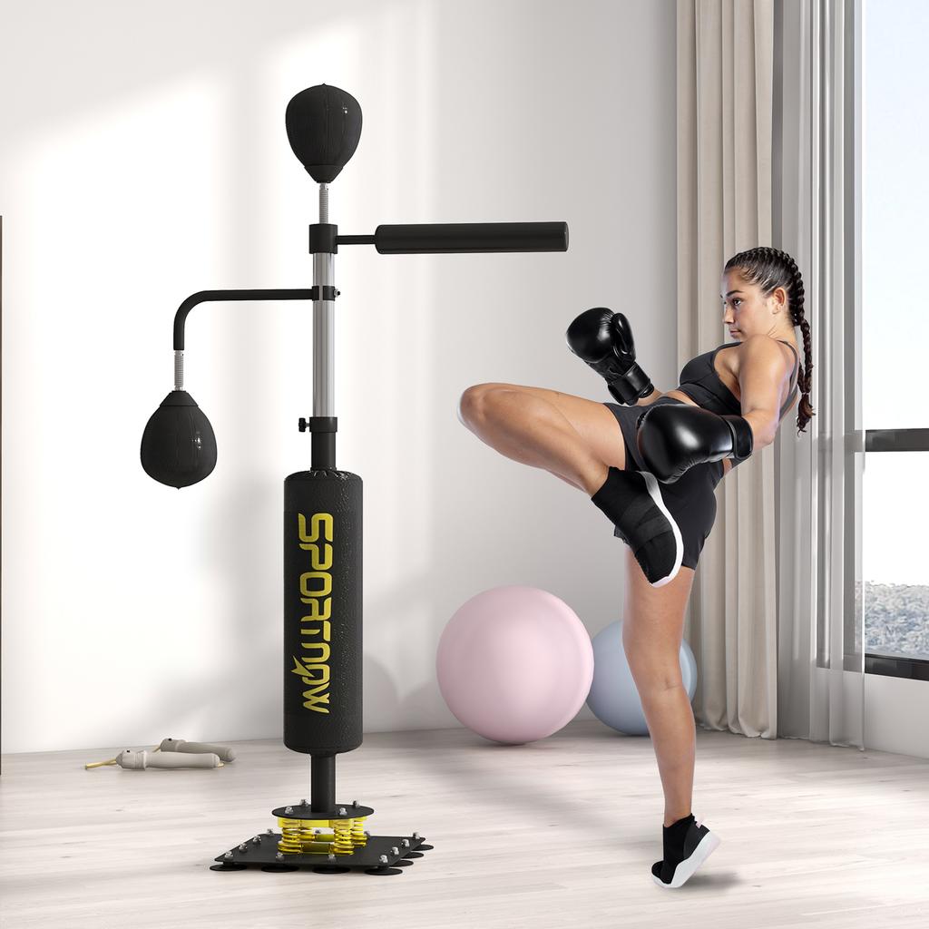 Box Stand Two Speed Balls Rotatable Boxing Bar Kick Pad Height Adjustable Steel 107 X 36 X 140 205 Cm Black