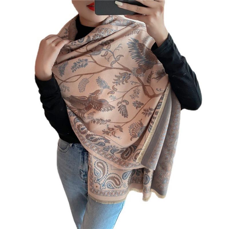 0G Thickened Version Retro Bird Scarf Women's Winter High-end Warm Scarf Imitation Cashmere Shawl