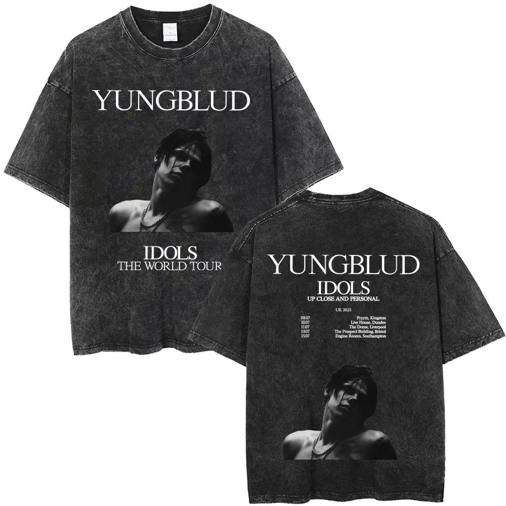 Стирка Винтажная Футболка Yungblud Скелет Графика Мужская Женская Альтернативный Рок Оверсайз Футболка Короткий Рукав Уличная Одежда