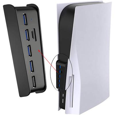 Адаптер-концентратор для консоли PS5 с 5 портами USB + 1 портом типа C, черный