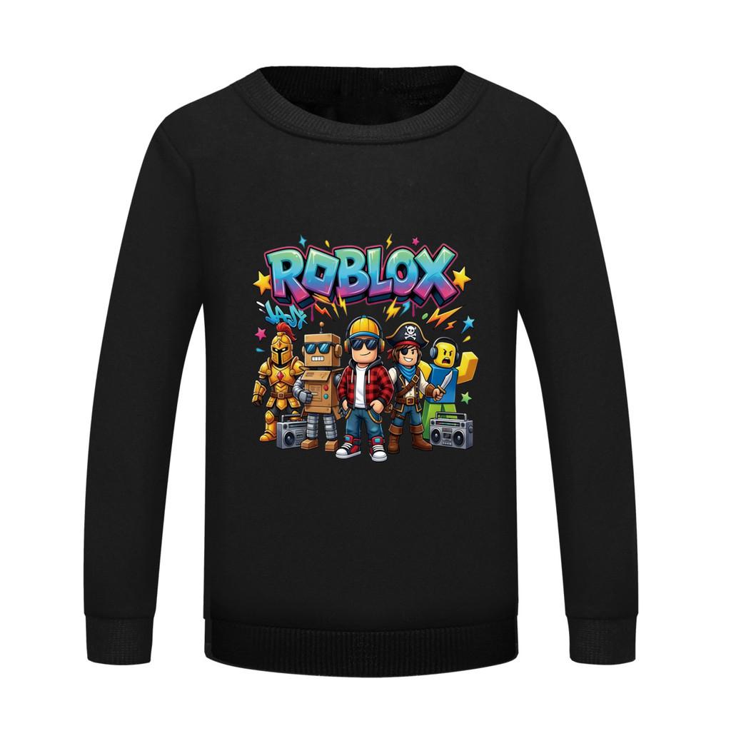 5574 Детская толстовка для мальчиков и девочек с принтом Roblox, круглым вырезом и длинными рукавами