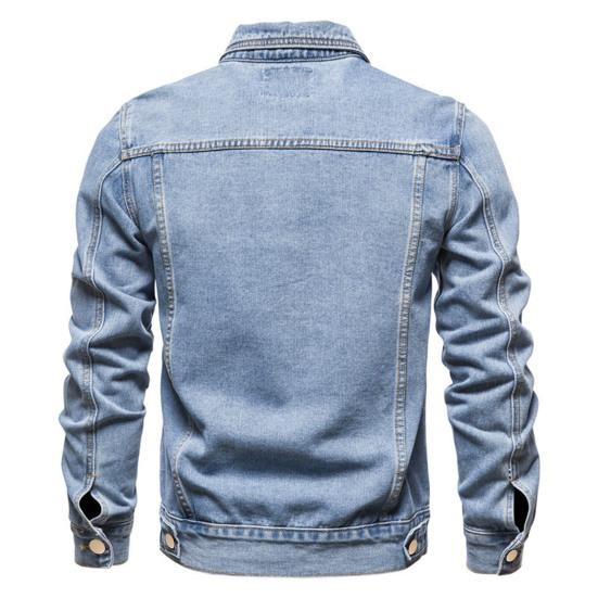 Solid Color Slim Fit Cotton Lapel Single Breasted Men Spring Denim Jacket Fashion Motorcycle Casual Jeans Coat Outerwear
