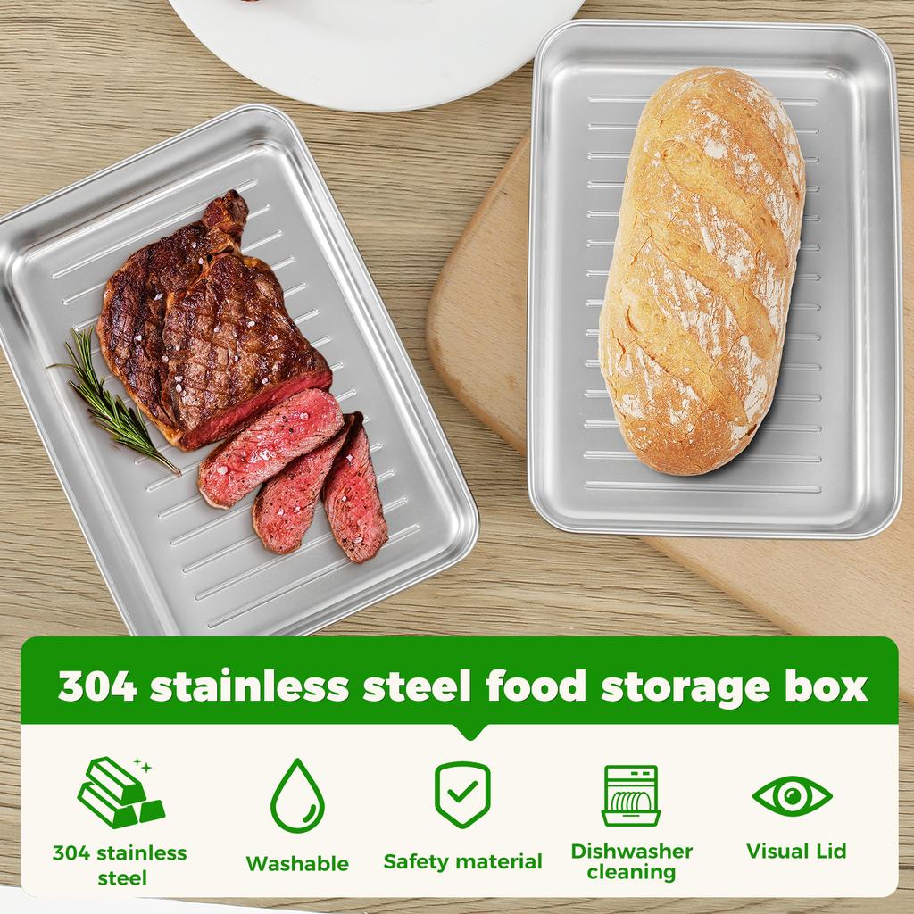 2 шт. Контейнер для хранения замороженного мяса из нержавеющей стали, герметичный пищевой контейнер для холодильника, кухонный, для бекона, сыра, сохраняющий свежесть