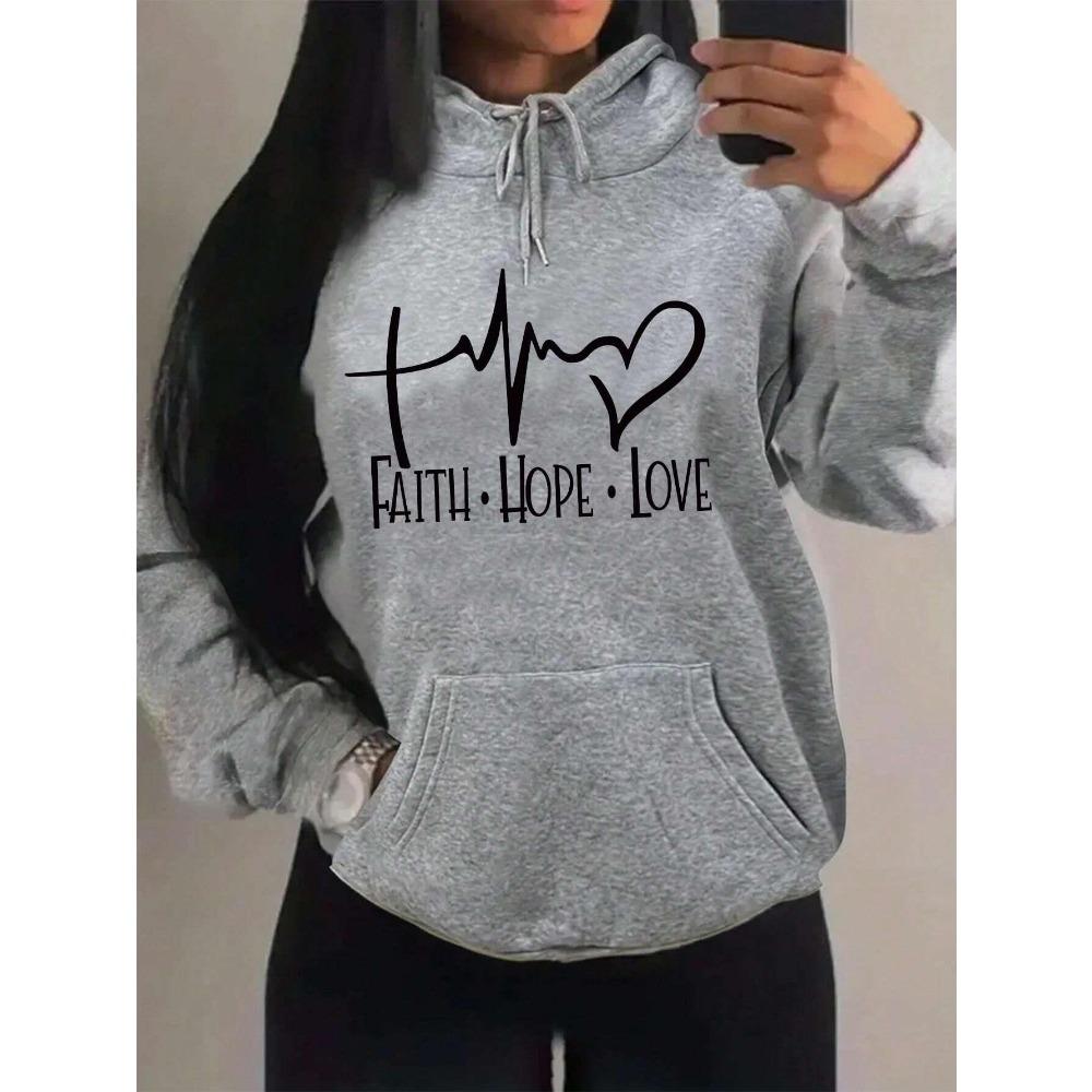 Faith Hope Love Letter Graphic Women Hoody Street Casual Loose Hoodies Autumn Fleece Pullover O-Neck Clothing Female