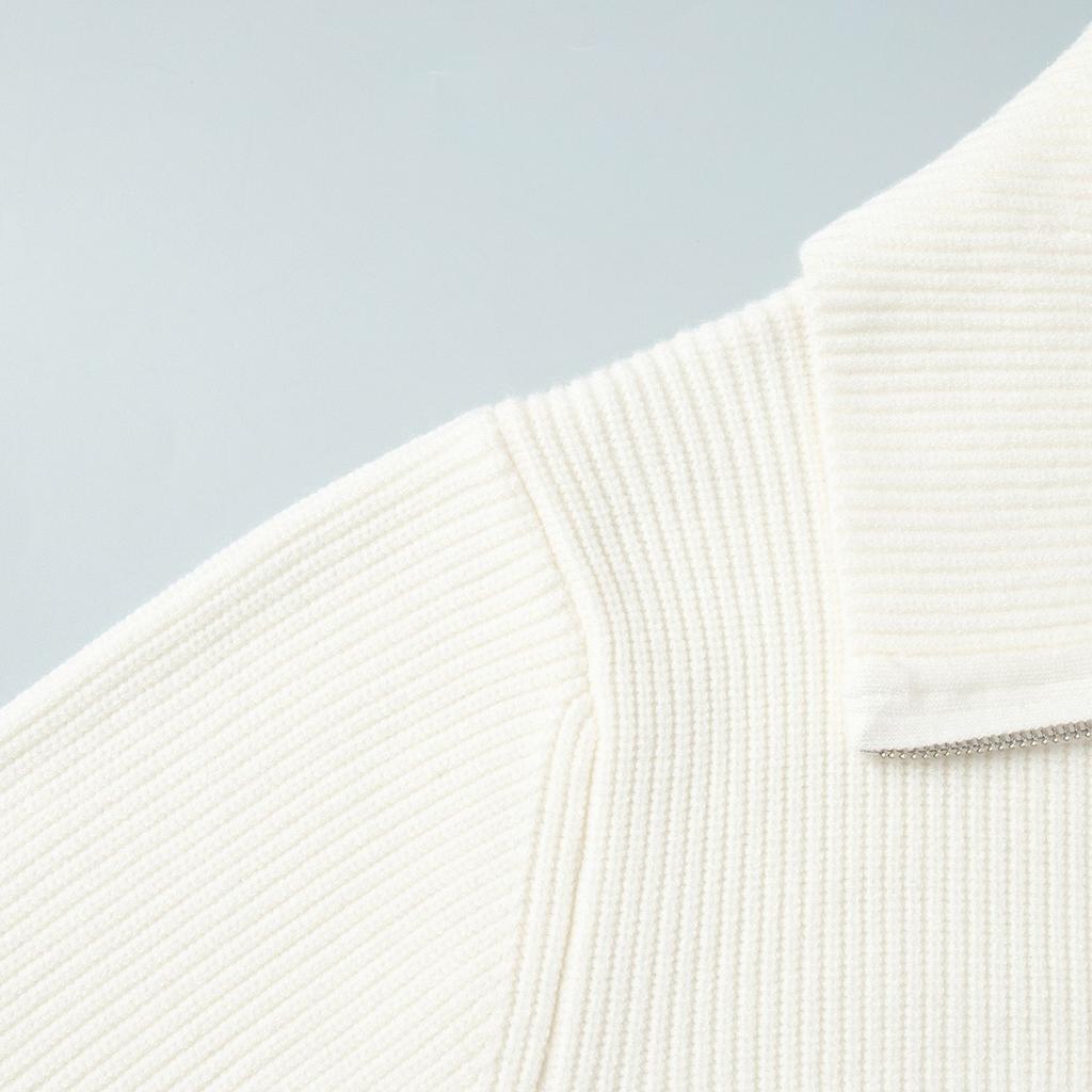 Новый женский вязаный костюм на осень-зиму 2025 года с воротником на молнии, длинными рукавами и брюками палаццо для Европы и Америки