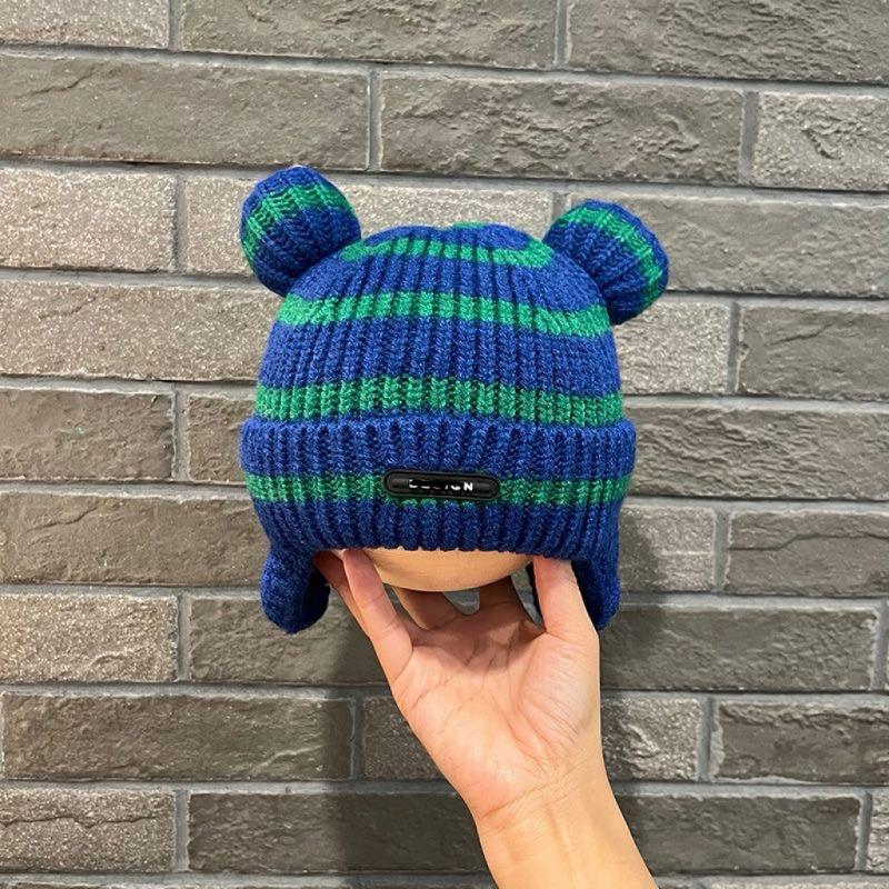 Детская шапка осень-зима полосатая шапка с ушками мультяшная детская теплая флисовая детская шапка-пуловер вязаная шерстяная шапка