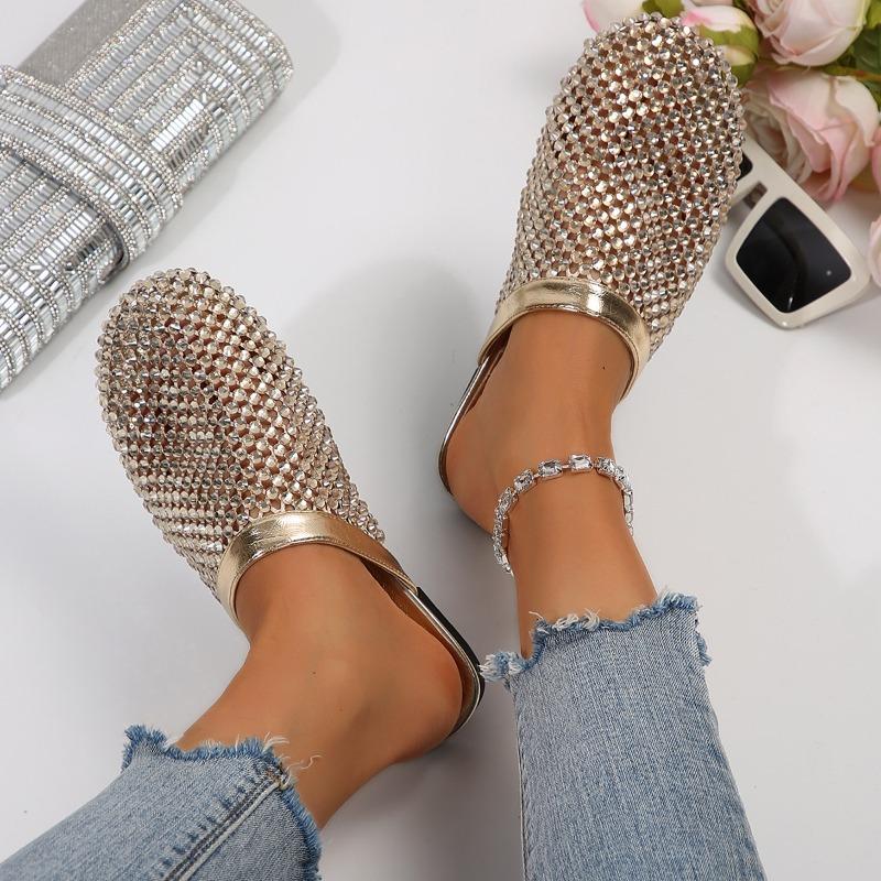 Women Slippers Summer Luxury Brand Slippers Lightweight Round Head Shoes Water Diamond Flat Sandals Slides