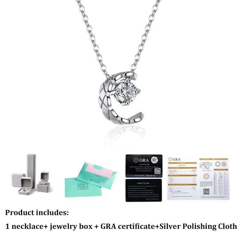 New Real Moissanite Moon Pendant Necklace VVS1 D Color  Pure S925 Sterling Silver Fine Jewelry Gift for Women