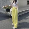 Женские желтые свободные прямые широкие летние джинсы с высокой талией