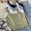 Women Knitted Crop Tops Y2K Cute Button Up Plain Sleeveless Straps Tops Sexy Crop Tops Summer