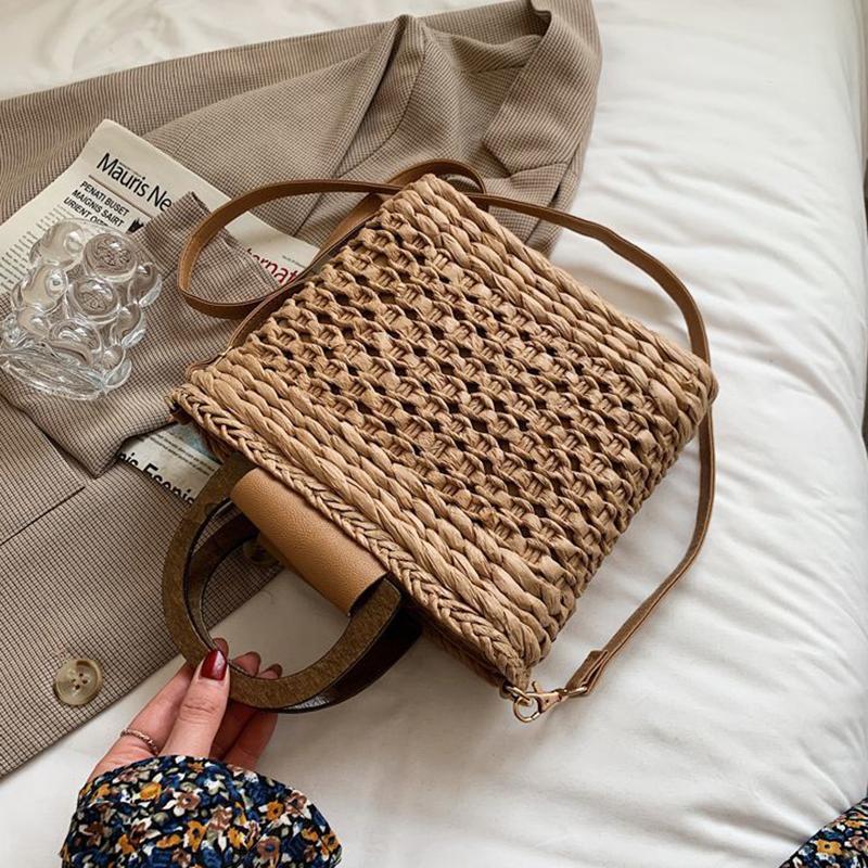 Yogodlns Летняя соломенная сумка, женская богемная соломенная пляжная сумка, повседневная сумка с ручкой, большая вместительная сумка через плечо, женский кошелек ручной работы