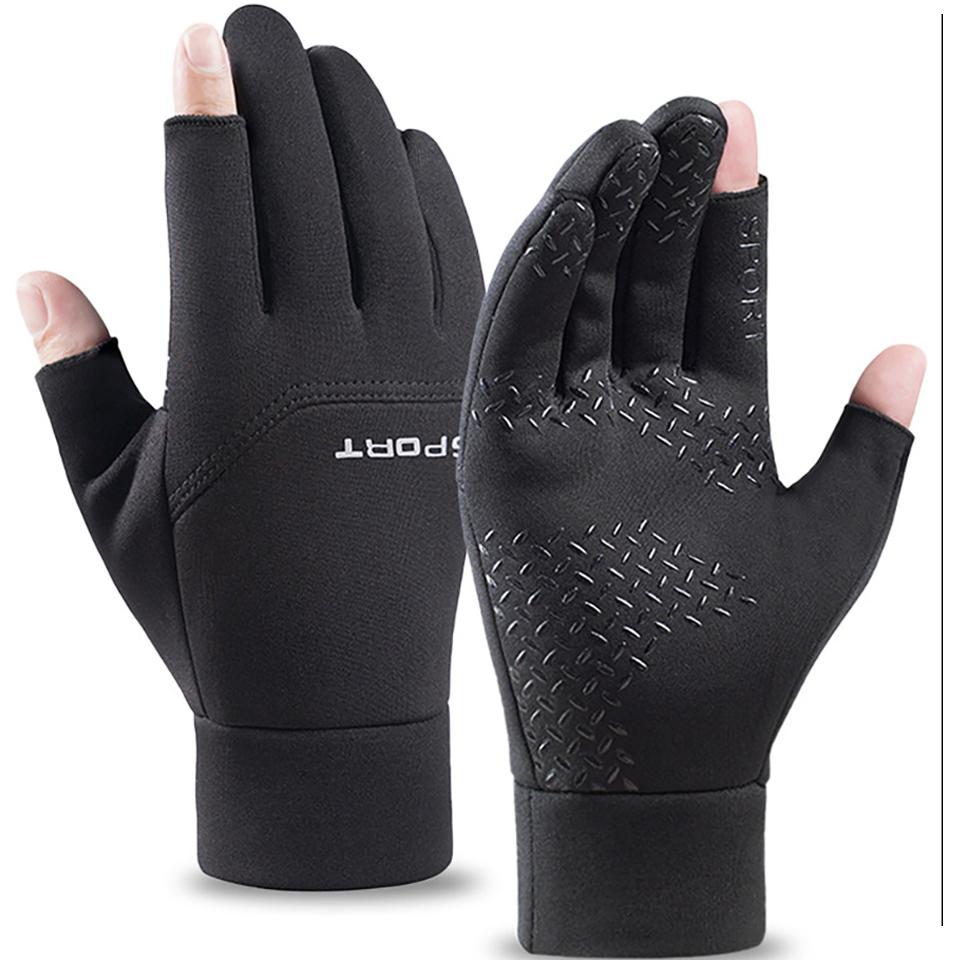1 Pair Winter Fishing Gloves Women Men Universal Keep Warm Fishing Protection Anti-slip Gloves 2 Cut Fingers Outdoor Use Angling