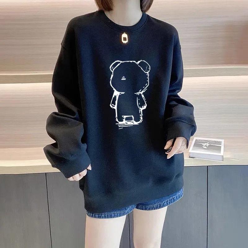 Korean Style Cartoon Jacket: Women's Fleece-Lined Round Neck Pullover Sweatshirt, 2025 Spring/Autumn Collection.
