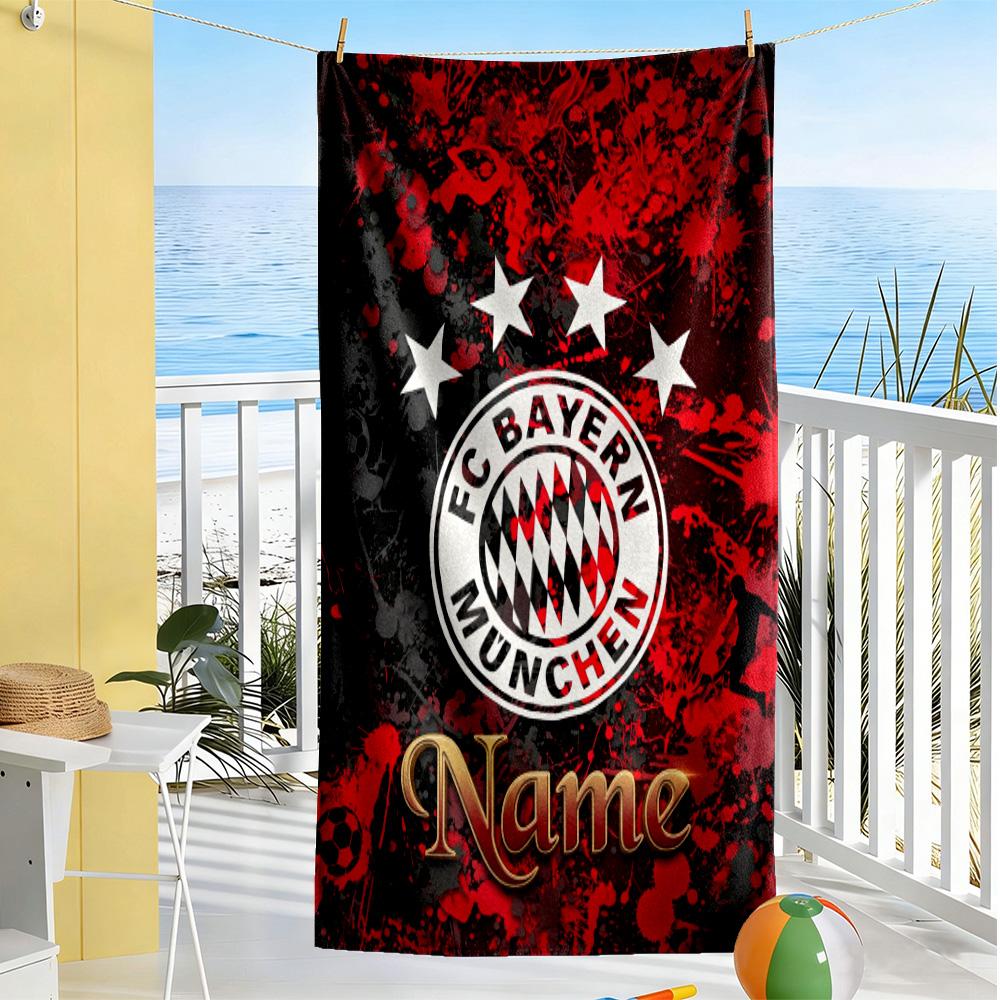 Bayern Munich Soccer Art Customize Text Beach Towel Soft Durable Quick-Dry Ideal for Travel Outdoor Swim Pool Yoga Surf Camping Hiking Gym Gift Holida