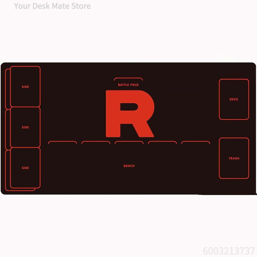 Team Rocket R Logo TCG Playmat Card Game Desk Mouse Pad Waterproof Non-Slip Black Red Gaming Mat