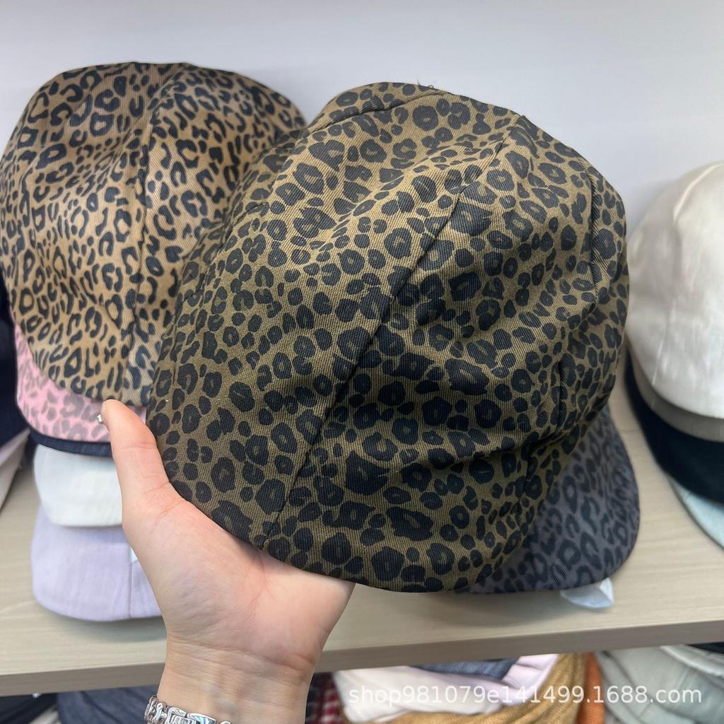 New super cool Spice Girl leopard print duck tongue beret women's spring and summer American retro wide brim showing face small shade forward hat