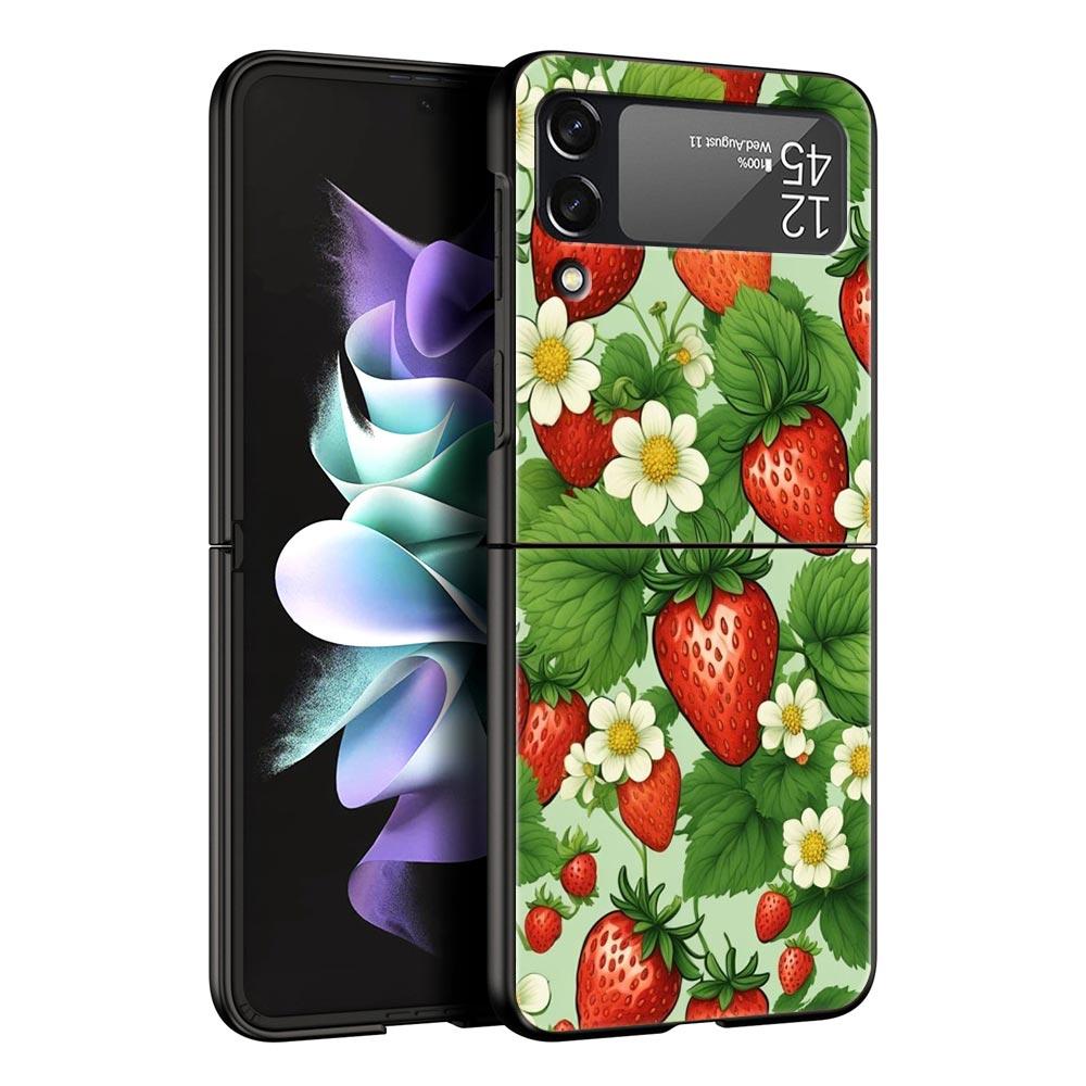 Чехол для телефона Samsung Galaxy Z Flip 3 4 5 6 7 Складной Для Samsung Z Flip4 Flip5 Жесткая ПК Крышка Летний Принт с Клубникой и Цветами