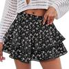 Women Cake Skirt High Waisted Double-Layered Ruffle Bohemian Mini Skirt with Elastic