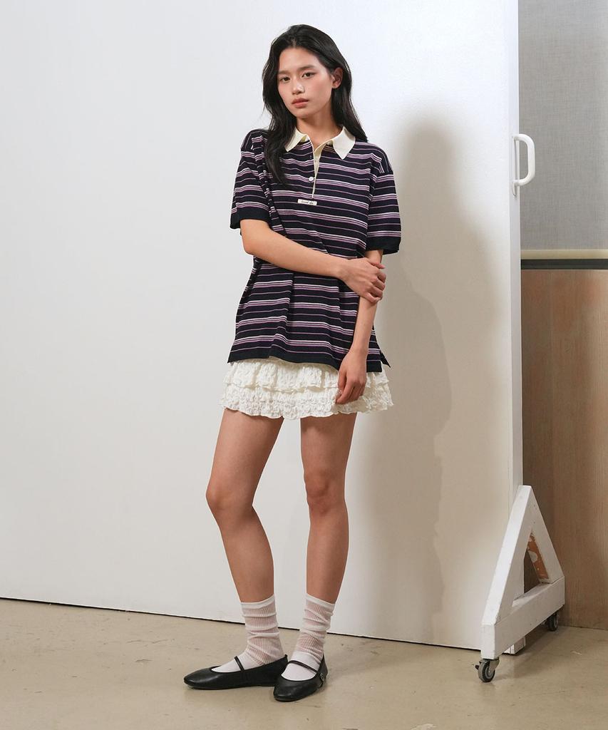 GENERALIDEA Striped Loose Collar Half Knit [Navy] / Gf2Lkp530