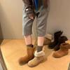 Two Wearing Leather Velvet Short Boots, Women's Flat-bottomed New Retro Cotton Shoes, Ugly and Cute Fur Integrated Snow Boots