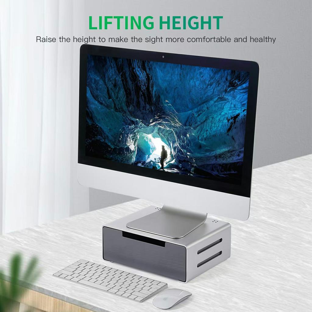 L26-1 Computer Monitor Laptop Stand Riser Aluminum Alloy Desktop Organizer with Drawer