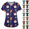 Women's Fashion V-Neck Short Sleeve Workwear With Pocket Christmas Printed Top