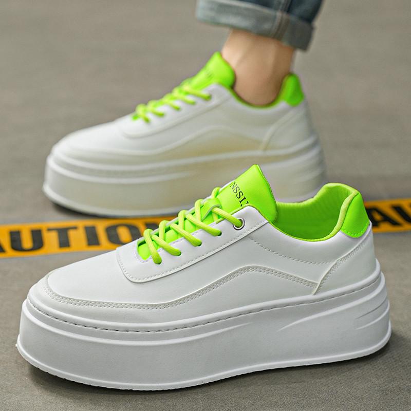 Trendy White Green Original Shoes for Men Comfy Height-increasing Platform Shoes Men Lace-up Flat Shoes Casual Zapatos De Hombre