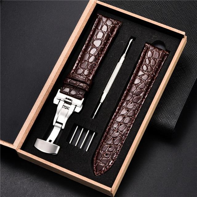 Top Luxury Crocodile Pattern Watchband Leather Straps 18mm 20mm 22mm 24mm With Stainless Steel Automatic Clasp Wristwatch Band