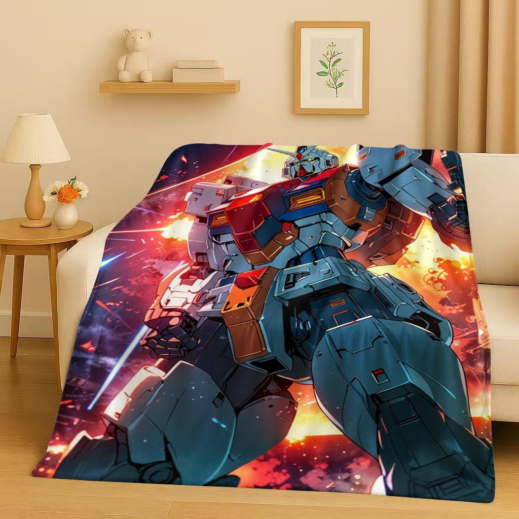 Sanrio Gundam Cartoon Robot Christmas Gift Flannel Blanket,Ultra Soft Warm Plush Throw for Home Bedroom Bed Sofa Cover Office