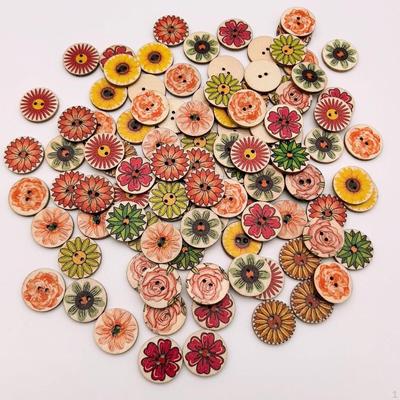 50x смешанных пуговиц DIY Craft Шитье в стиле ретро деревянные плоские цветы живопись для